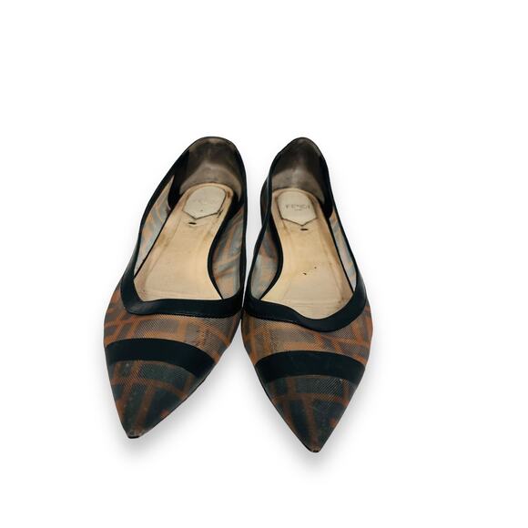 FENDI Brown/Black FF Colibri Leather Zucca Mesh Ballerina Flats Size 37 US 7 - Picture 5 of 8